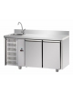 Tavolo Refrigerato 2 porte , con alzatina, lavello e motore a sinistra - Refrigerazione ventilata +2° +8°C - cm 142x70x115h