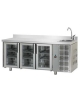 Tavolo Refrigerato GN 1/1 con 3 porte in vetro, 2 luci Neon, piano in Acciaio Inox con alzatina e lavello cm 187x70x115h