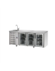 Tavolo Refrigerato GN 1/1 con 3 porte in vetro, 2 luci Neon, piano con lavello e gruppo motore a sinistra cm 187x70x115h