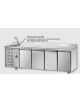 Tavolo Refrigerato GN 1/1 con 4 porte, con alzatina e lavello, con gruppo motore a sinistra - Refrigerazione ventilata +2° +8°C 