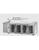Tavolo Refrigerato GN 1/1 con 4 porte in vetro, 3 luci Neon, con alzatina e lavello, con gruppo motore a sinistra cm 232x70x115h