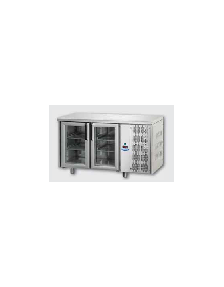 Tavolo Refrigerato GN 1/1 con 2 porte in vetro e una luce Neon cm 142x70x850h