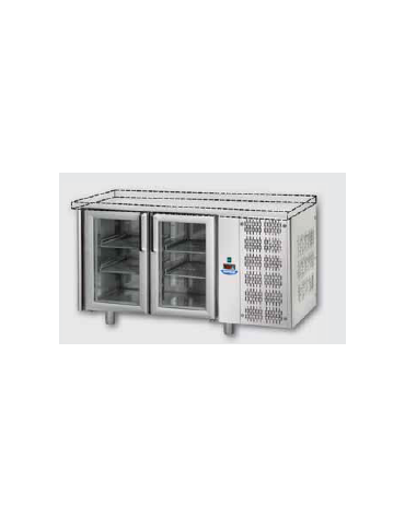 Tavolo Refrigerato GN 1/1 con 2 porte in vetro, una luce Neon, senza piano di lavoro cm 142x70x80h