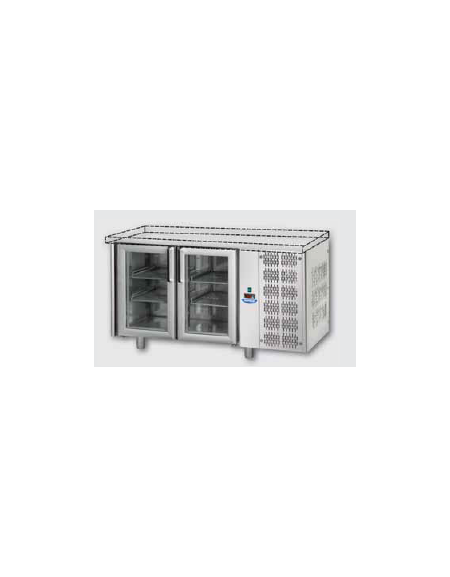 Tavolo Refrigerato GN 1/1 con 2 porte in vetro, una luce Neon, senza piano di lavoro cm 142x70x80h