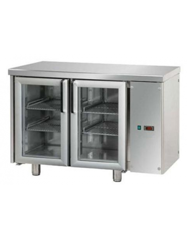 Tavolo Refrigerato GN 1/1 con 2 porte in vetro, una luce Neon, predisposto per unità frigorifera remota cm  120x70x85h