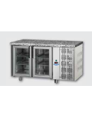 Tavolo Refrigerato GN 1/1 con 2 porte in vetro, una luce Neon e piano di lavoro in Granito cm 143x70x85h