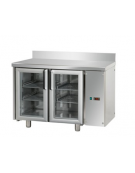 Tav. Refrigerato, 2 porte in vetro, una luce Neon, con alzatina 100 mm, predisposto per unità frigorifera remota cm  120x70x95h