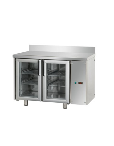 Tav. Refrigerato, 2 porte in vetro, una luce Neon, con alzatina 100 mm, predisposto per unità frigorifera remota cm  120x70x95h