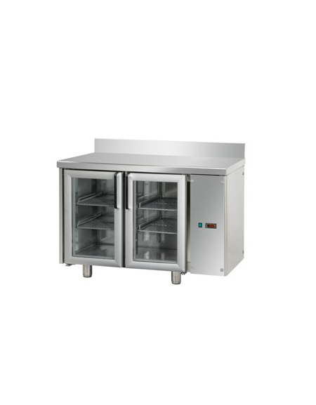 Tav. Refrigerato, 2 porte in vetro, una luce Neon, con alzatina 100 mm, predisposto per unità frigorifera remota cm  120x70x95h