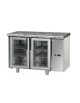 Tavolo Refrigerato, 2 porte in vetro, una luce Neon, piano in Granito, predisposto per unità frigorifera remota cm  121x70x85h