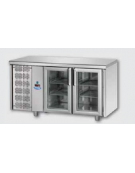 Tavolo Refrigerato GN 1/1 con 2 porte in vetro, una luce Neon e gruppo motore a sinistra cm 142x70x85h