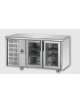 Tavolo Refrigerato GN 1/1 con 2 porte in vetro, una luce Neon e gruppo motore a sinistra cm 142x70x85h
