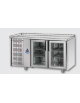 Tavolo Refrigerato GN 1/1 con 2 porte in vetro, una luce Neon, senza piano di lavoro e gruppo motore a sinistra cm 142x70x80h