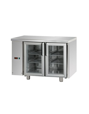 Tavolo Refrigerato GN 1/1 con 2 porte in vetro, una luce Neon, predisposto per unità frigorifera remota a sinistra cm 120x70x85h
