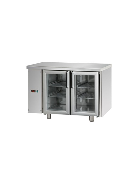 Tavolo Refrigerato GN 1/1 con 2 porte in vetro, una luce Neon, predisposto per unità frigorifera remota a sinistra cm 120x70x85h