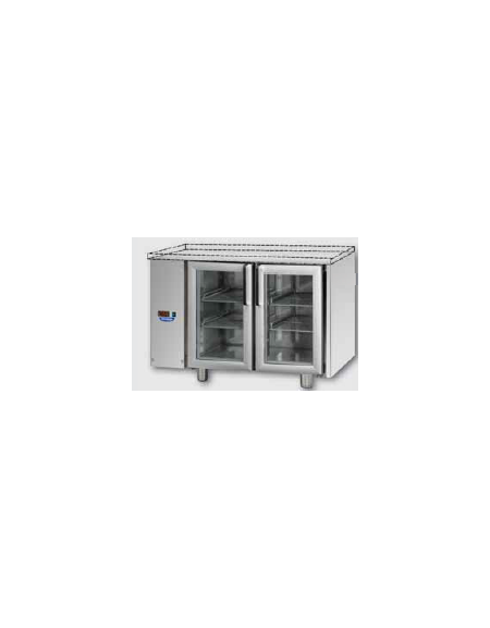 Tav. Refrigerato, 2 porte in vetro, una luce Neon, senza piano di lavoro, predisposto per unità frigorifera remota a sinistra cm