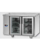 Tavolo Refrigerato 2 porte vetro, luce Neon, senza piano di lavoro, predisposto per unità frigorifera remota a sx cm 120x70x80h