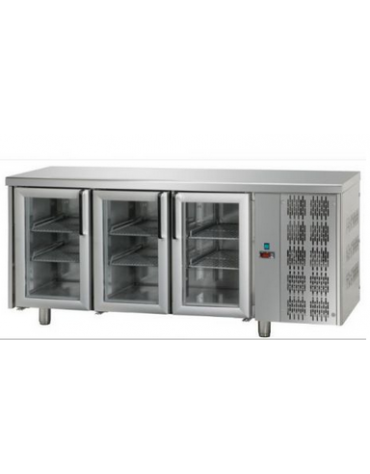 Tavolo Refrigerato GN 1/1 con 3 porte in vetro e 2 luci Neon cm 187x70x85h