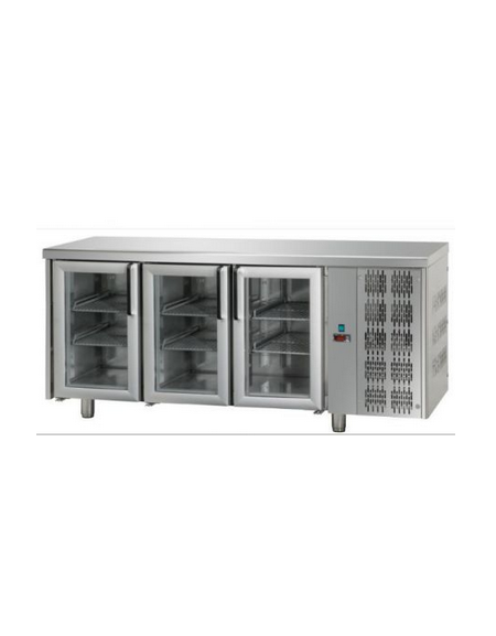 Tavolo Refrigerato GN 1/1 con 3 porte in vetro e 2 luci Neon cm 187x70x85h