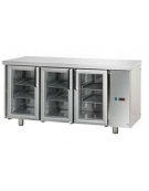 Tavolo Refrigerato GN 1/1 con 3 porte in vetro, 2 luci Neon, predisposto per unità frigorifera remota cm 165x70x85h