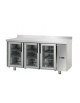 Tavolo Refrigerato, 3 porte in vetro, 2 luci Neon, con alzatina 100 mm, predisposto per unità frigorifera remota cm 165x70x95h