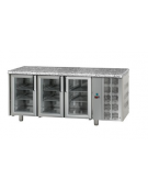 Tavolo Refrigerato GN 1/1 con 3 porte in vetro, 2 luci Neon e piano di lavoro in Granito cm 188x70x85h