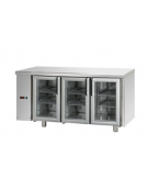 Tavolo Refrigerato GN 1/1 con 3 porte in vetro, 2 luci Neon, predisposto per unità frigorifera remota a sinistra cm 165x70x85h