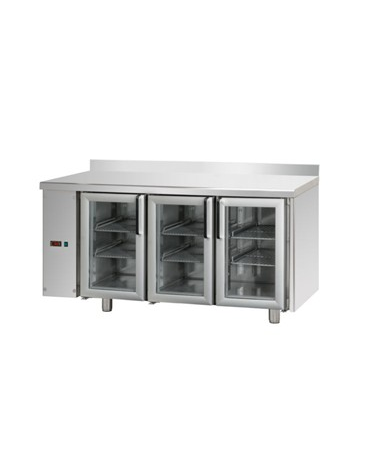 Tav. Refrigerato, 3 porte in vetro, 2 luci Neon, con alzatina 100 mm, predisposto per unità frigorifera remota a sinistra cm 165