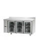 Tavolo Refrigerato 3 porte in vetro, 2 luci Neon, con alzatina, predisposto per unità frigorifera remota a sx cm 165x70x95h