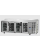 Tavolo Refrigerato GN 1/1 con 4 porte in vetro, 3 luci Neon e piano in Acciaio Inox con alzatina 100 mm, cm 232x70x95h
