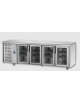 Tavolo Refrigerato GN 1/1 con 4 porte in vetro, 3 luci Neon e gruppo motore a sinistra cm 232x70x85h