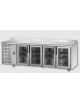 Tavolo Refrigerato GN 1/1 con 4 porte in vetro, 3 luci Neon, con alzatina e gruppo motore a sinistra cm 232x70x95h