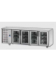 Tavolo Refrigerato GN 1/1 con 4 porte in vetro, 3 luci Neon, senza piano di lavoro e gruppo motore a sinistra cm 232x70x80h