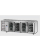 Tavolo Refrigerato GN 1/1 con 4 porte in vetro, 3 luci Neon, piano di lavoro in Granito e gruppo motore a sinistra cm 233x70x85h