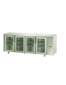 Tavolo Refrigerato GN 1/1 con 4 porte in vetro, 3 luci Neon, predisposto per unità frigorifera remota cm 210x70x85h