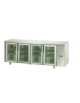 Tavolo Refrigerato GN 1/1 con 4 porte in vetro, 3 luci Neon, predisposto per unità frigorifera remota cm 210x70x85h