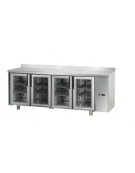 Tavolo Refrigerato 4 porte in vetro 3 luci Neon con alzatina predisposto per unità frigorifera remota cm 210x70x95h