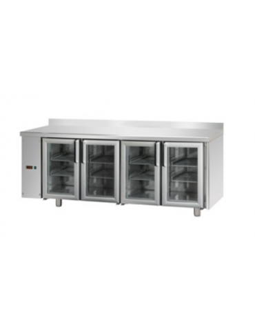Tav. Refrigerato, 4 porte in vetro, 3 luci Neon, con alzatina 100 mm, predisposto per unità frigorifera remota a sinistra cm 210