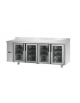 Tavolo Refrigerato 4 porte in vetro, luci Neon, con alzatina , predisposto per unità frigorifera remota a sinistra cm 210x70x95h