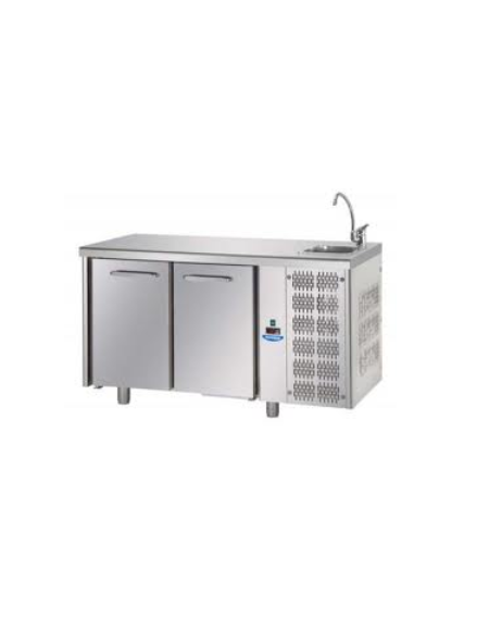 Tavolo Refrigerato GN 1/1 a temperatura normale, con 2 porte e piano con lavello cm 142x70x115h