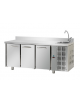 Tavolo Refrigerato GN 1/1 con 3 porte e piano in Acciaio Inox con alzatina e lavello cm 187x70x115h