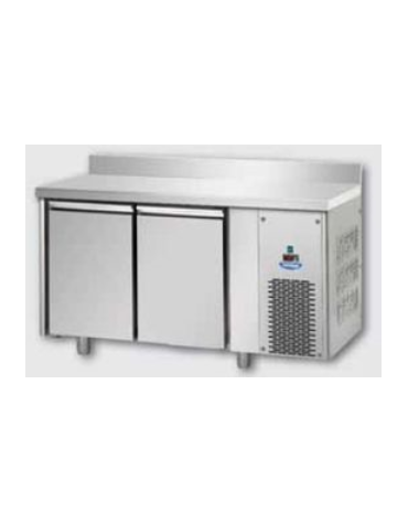 Tavolo Refrigerato GN 1/1 a temperatura normale con 3 porte, piano in Acciaio Inox con alzatina 100 mm e lavello, con gruppo mot