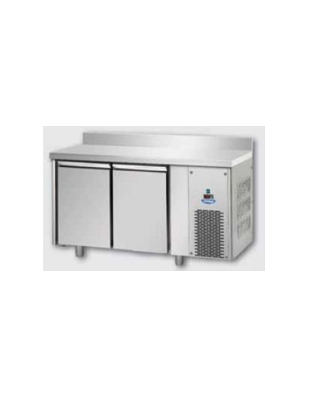 Tavolo Refrigerato GN 1/1 a temperatura normale con 3 porte, piano in Acciaio Inox con alzatina 100 mm e lavello, con gruppo mot