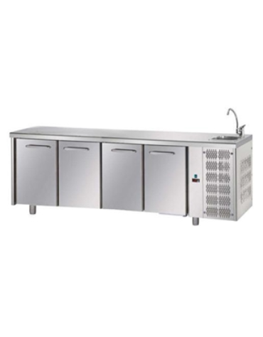 Tavolo Refrigerato GN 1/1 con 4 porte e piano con lavello cm 232x70x115h