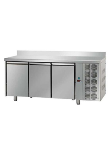 Tavolo Refrigerato GN 1/1 con 3 porte e piano in Acciaio Inox con alzatina 100 mm, cm  187x70x95h