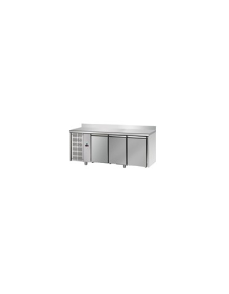Tavolo Refrigerato, 3 porte, piano in Acciaio Inox, alzatina 100 mm e gruppo motore a sx cm 187x70x95h