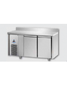 Tavolo Refrigerato GN 1/1 a bassa temperatura 2 porte piano in Acciaio Inox con alzatina e motore a sx cm 142x71,5x95h