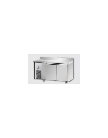 Tavolo Refrigerato GN 1/1 a bassa temperatura 2 porte piano in Acciaio Inox con alzatina e motore a sx cm 142x71,5x95h