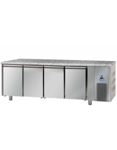 Tavolo Refrigerato GN 1/1 a bassa temperatura con 4 porte e piano di lavoro in Granito cm 233x71,5x85h