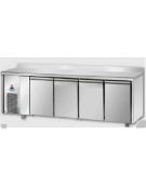 Tavolo Refrigerato GN 1/1 a bassa temperatura 4 porte piano in Acciaio Inox con alzatina e motore a sx cm 232x71,5x95h